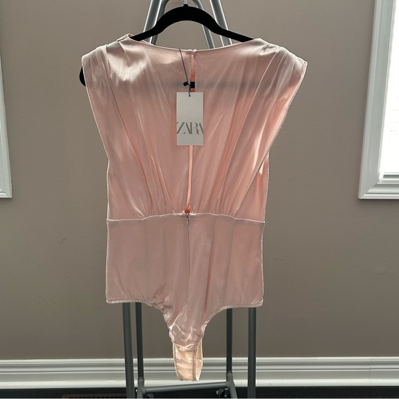 Zara Blush Pink Draping Bodysuit. Size large - Picture 2 of 6